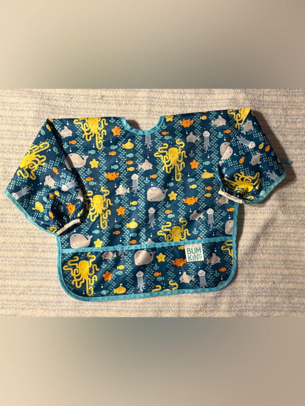 Bumkins Ocean Creatures Waterproof Long-Sleeve Bib - Teal, Yellow, Orange